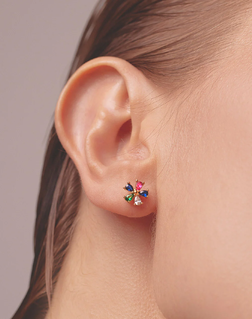 Aretes en Plata 925 Flor Colorful - Image 3